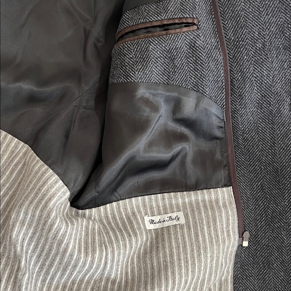 Luigi Bianchi Coat Blazer Herringbone Overcoat Zip Up Elbow Patch Sz 42 - Picture 10 of 16